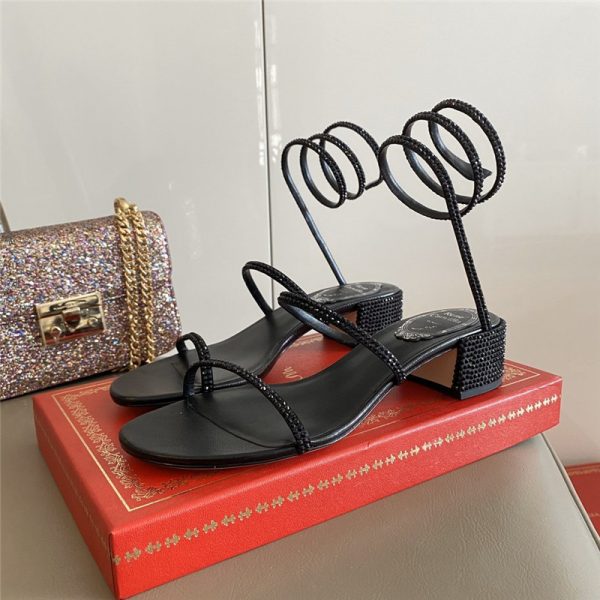 Rene Caovilla Satin Snake-coil Sandals Black
