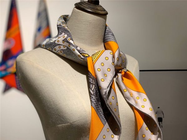 Hermes “Noble Saddle” Silk scarf Orange