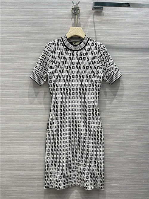 fendi ff short sleeve knitted dress