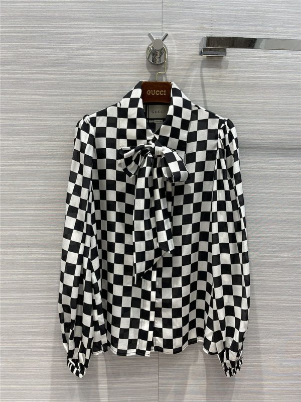 gucci black and white check silk shirt